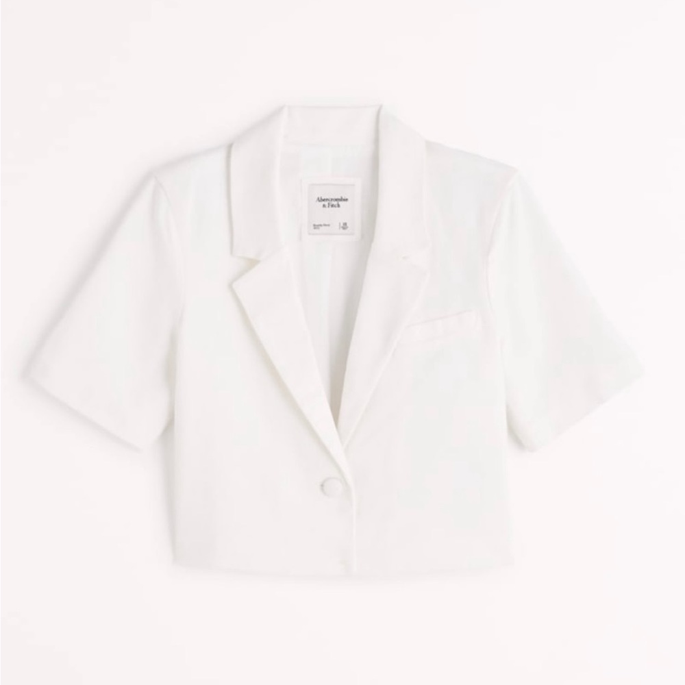 Abercrombie & Fitch Linen Blend Short Sleeve Cropped Blazer
